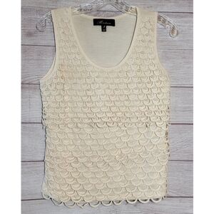Monteau Womens Top Beige Size M Tiered Crochet Overlay Sleeveless Tank Top